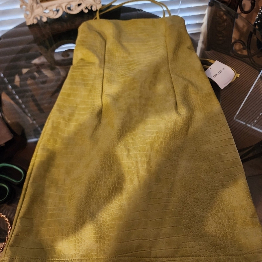 Forever 21 Olive Croc Faux Leather Print Mini Dress